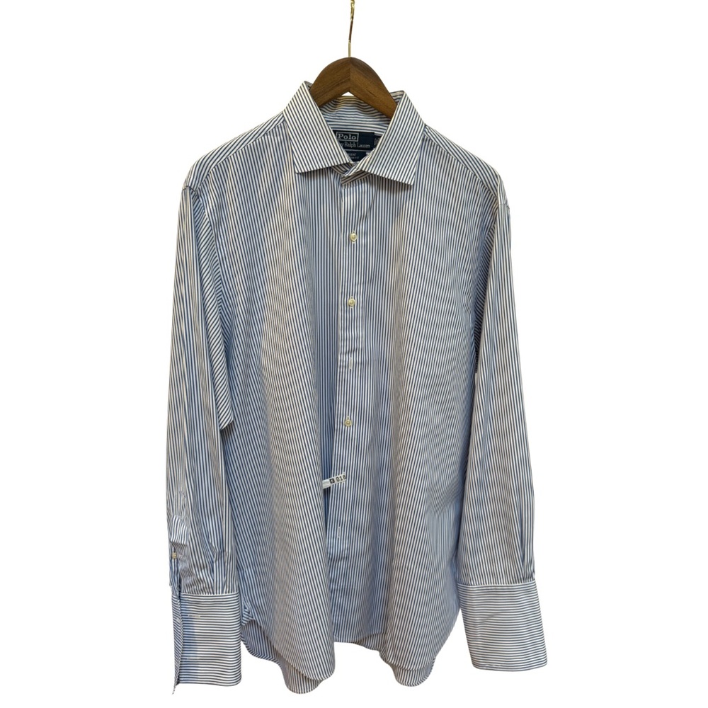 Polo Ralph Lauren Men’s Dress Shirt, Blue & White Stripe, 17-34, French Cuff